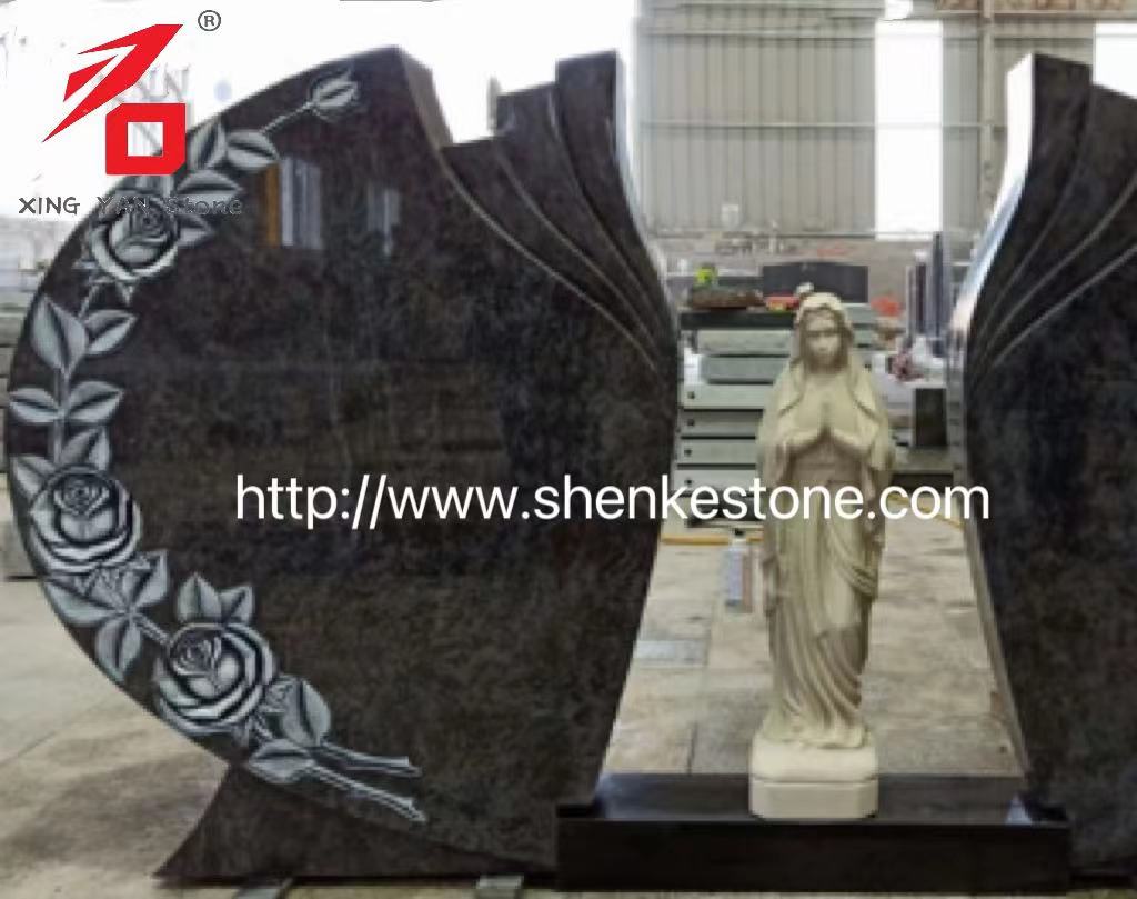 Kaksinkertainen veistetty Rose Mary Headstone Bahama Blue Graniitti